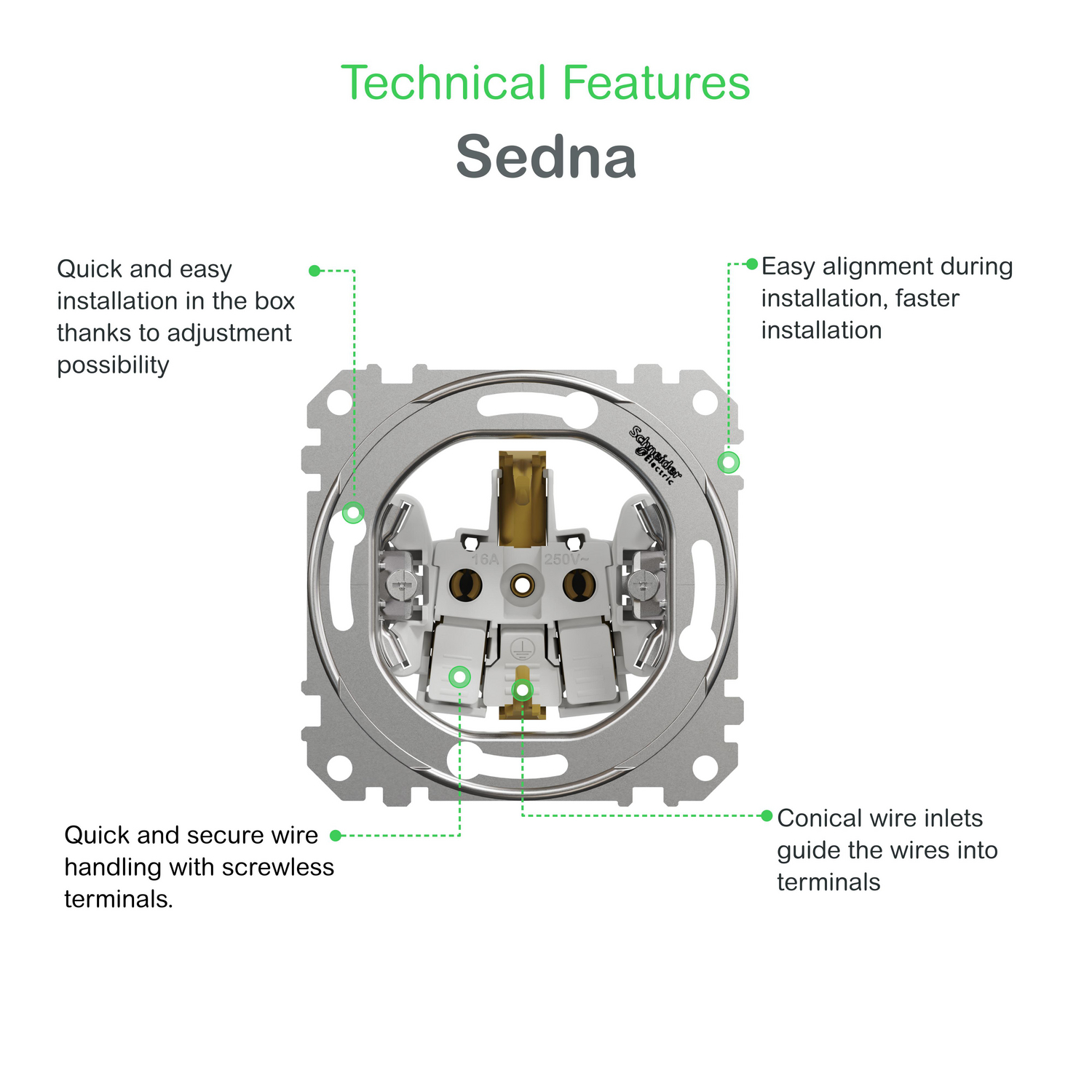 Pistikupesa 1ne süv. maandusega valge Sedna - Image 2