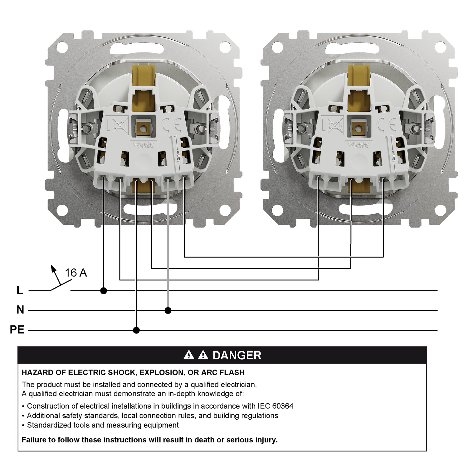 Pistikupesa 1ne süv. maandusega valge Sedna - Image 3