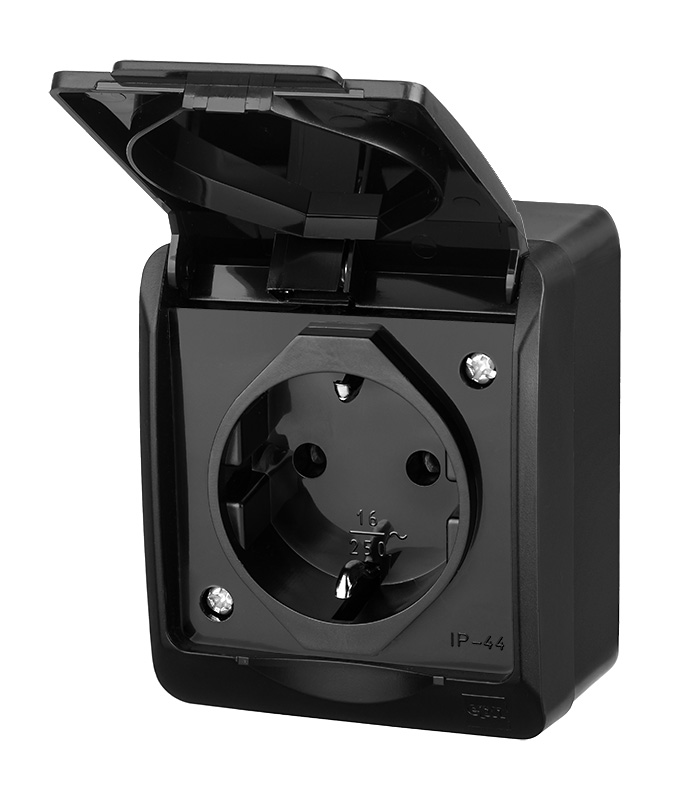 Pistikupesa HERMES, 1ne, pinnapealne, IP44, must