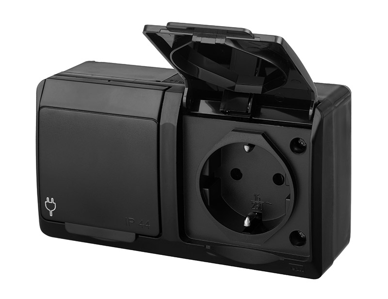 Pistikupesa HERMES, 2ne, pinnapealne, IP44, must