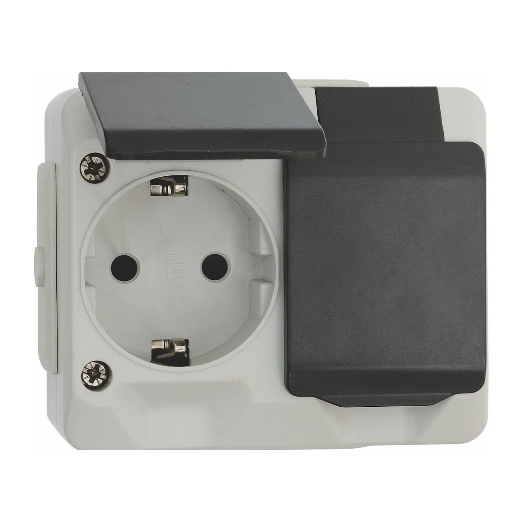 Pistikupesa pinnapealne, 2ne, maandusega, IP44, hall, Malmbergs