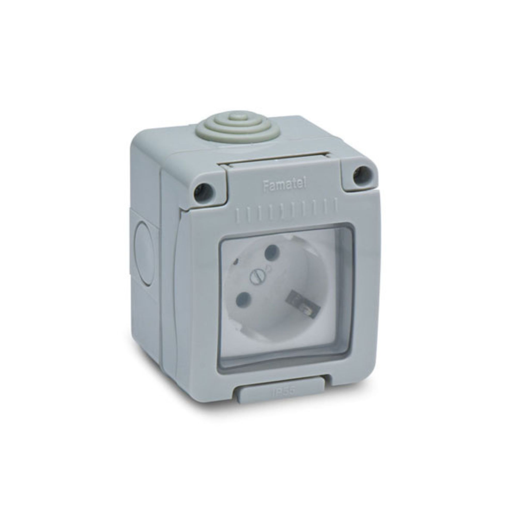 Pistikupesa, 1-ne, pinnapealne, hall, IP55, kaanega, Famatel