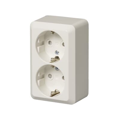 Pistikupesa 2ne, pinnapealne, maandusega, IP21, 16A, valge, Jussi