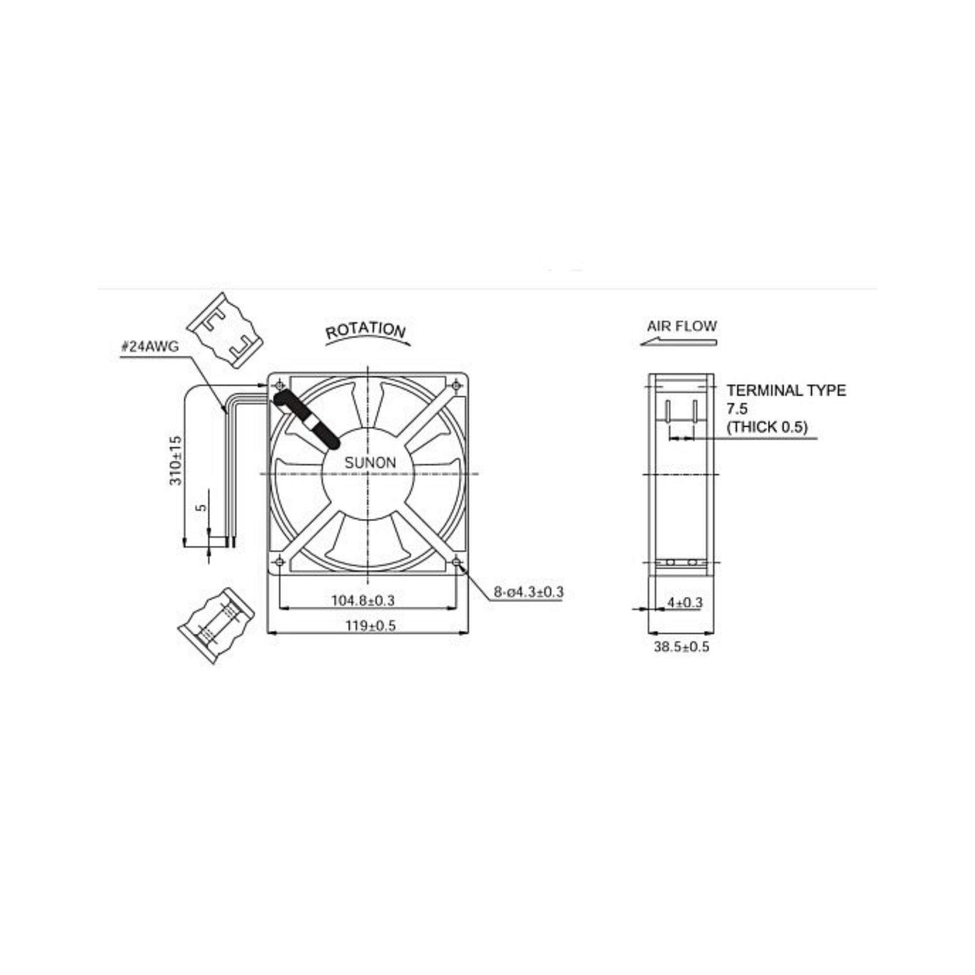 Ventilaator DP201A2123HBT.GN, 120x120x38mm, 180m3/h, 230VAC, 20W, SUNON - Image 3