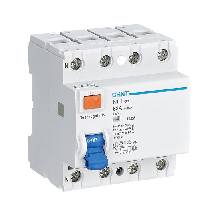 NL1634N300MAA63A, Rikkevoolukaitselüliti, 4P, 63A, 300mA, Chint