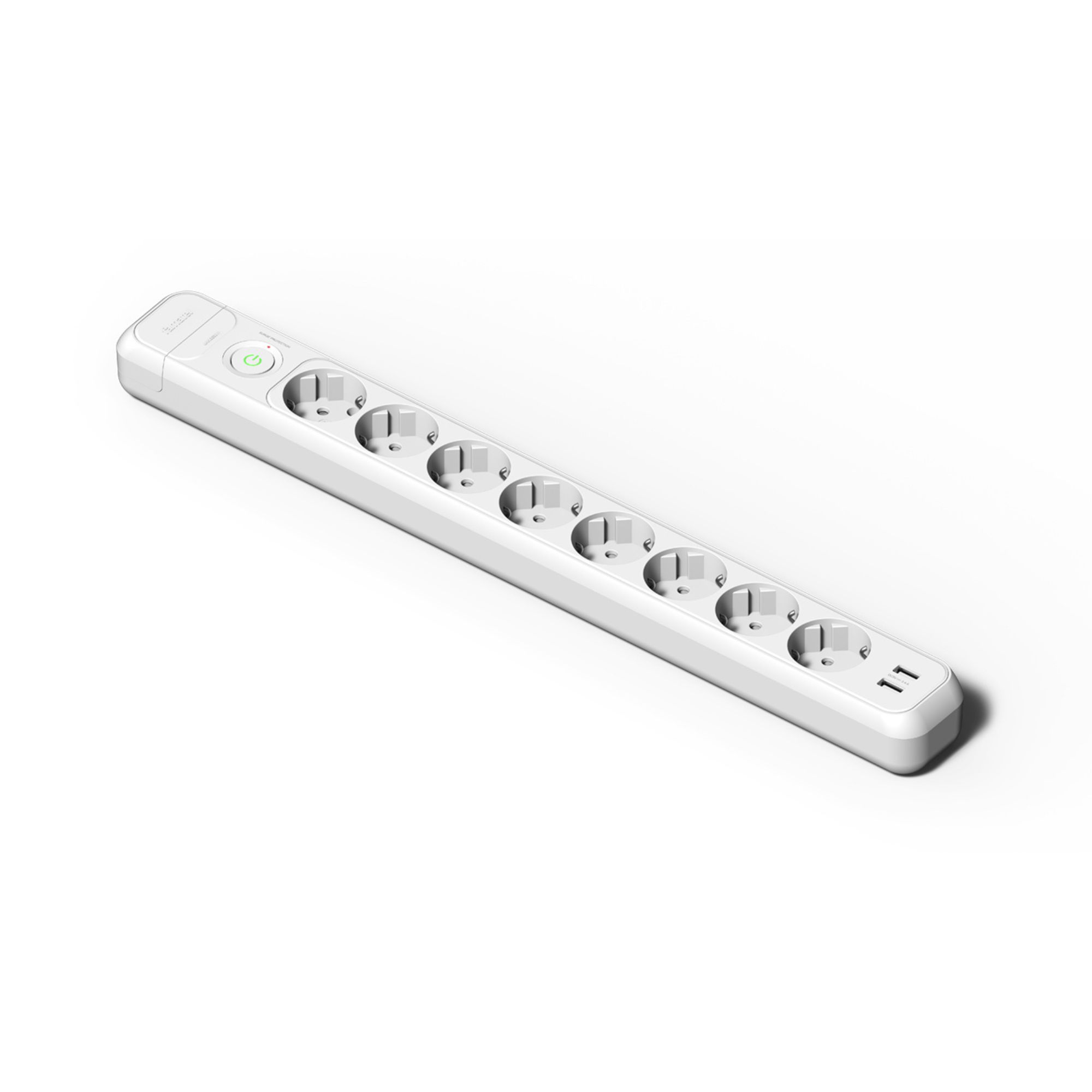 Pistikupesa 8ne lülitiga, 2*USB-A , ülepingekaitse, valge, Famatel