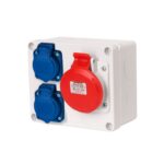 Vooluvõtukarp 2 250V 16A pesa + 5*32A pesa, eeljuhtmestatud, IP44