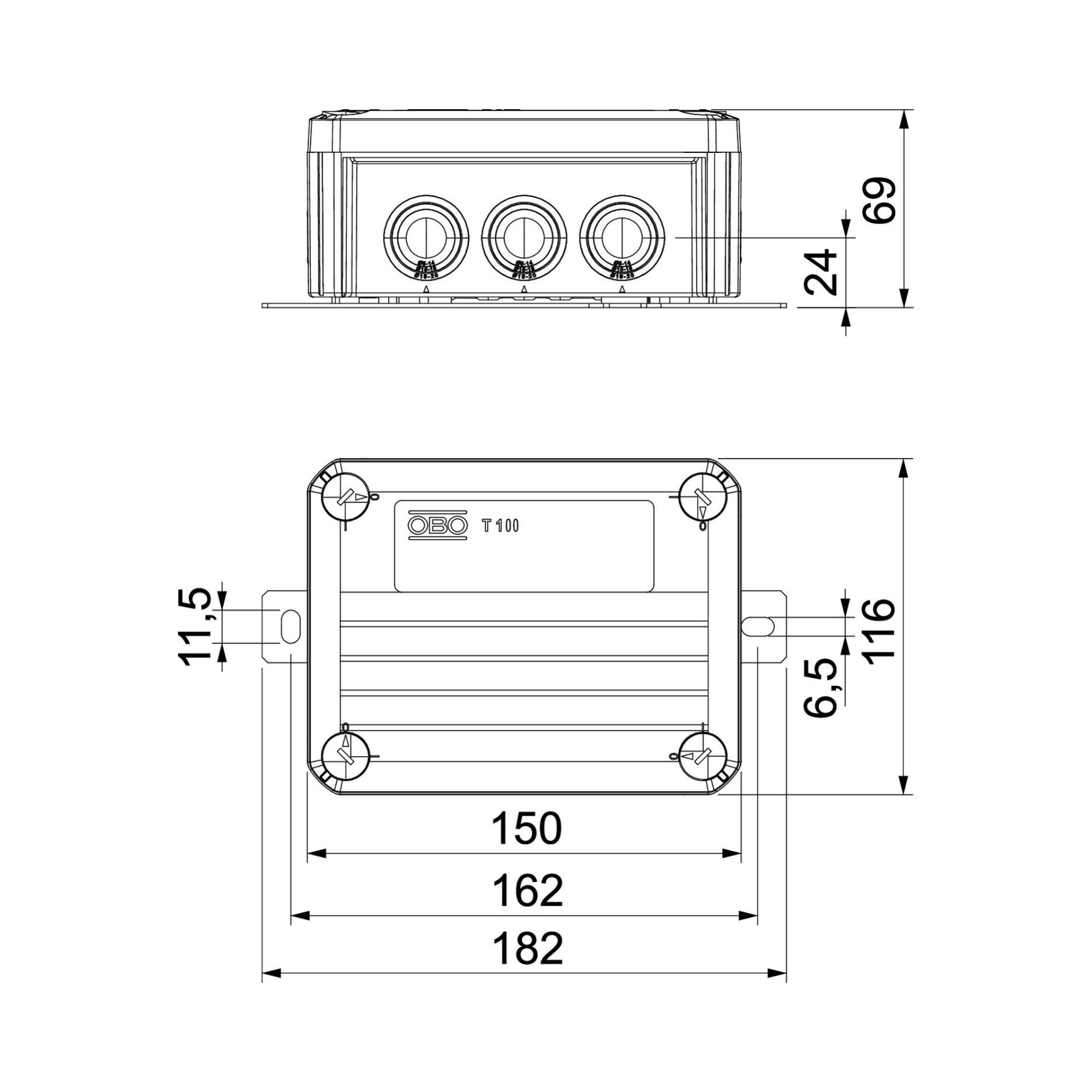 Tulekindel harukarp T100ED 06A, 150x116x67, IP66, OBO - Image 2