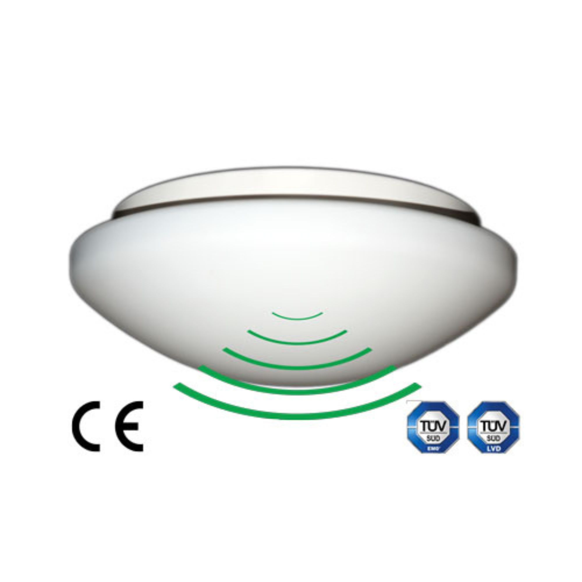 Sensorvalgusti, 60W, E27, IP44, D280, 9m, 12min, klaaskupliga, valge