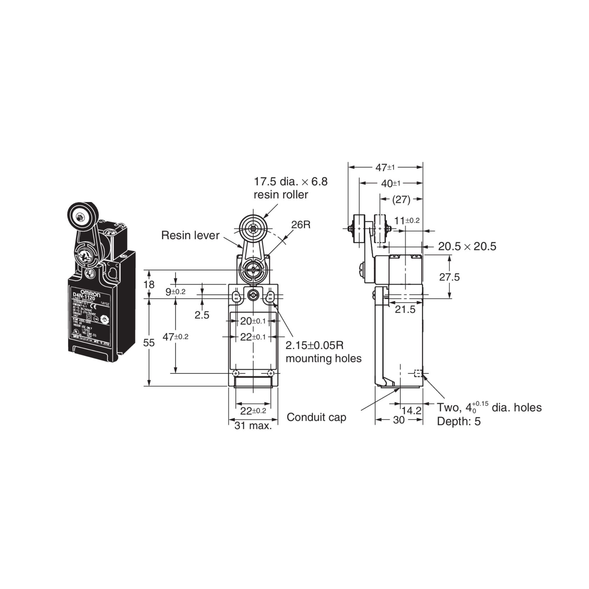 Lõpulüliti D4N-4120, 1NO+1NC, 10A 230VAC, IP67 M20*1,5, Omron - Image 2