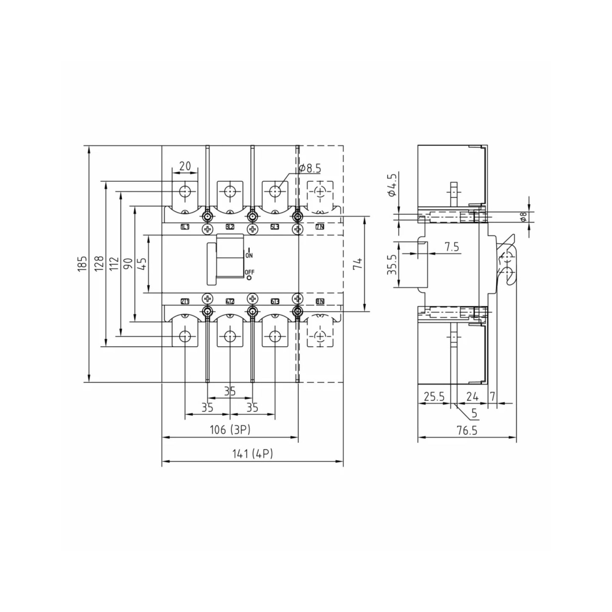 Koormuslüliti EVA 4250 2XLS4XVS, 4P, 250A, 90kW, KATKO - Image 2
