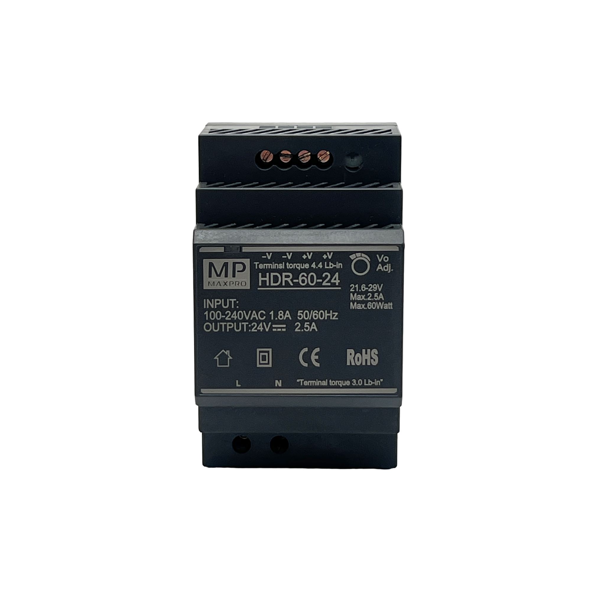 Toiteplokk HDR-60-24, 24VDC, 2,5A, 60W, DIN latile, 3moodulit