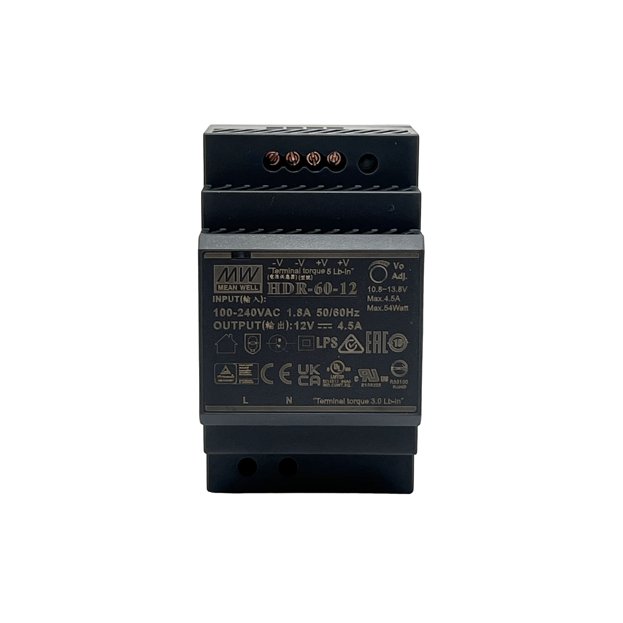 Toiteplokk HDR-60-12, 12VDC, 4.5A, 54W, DIN latile, 3 moodulit