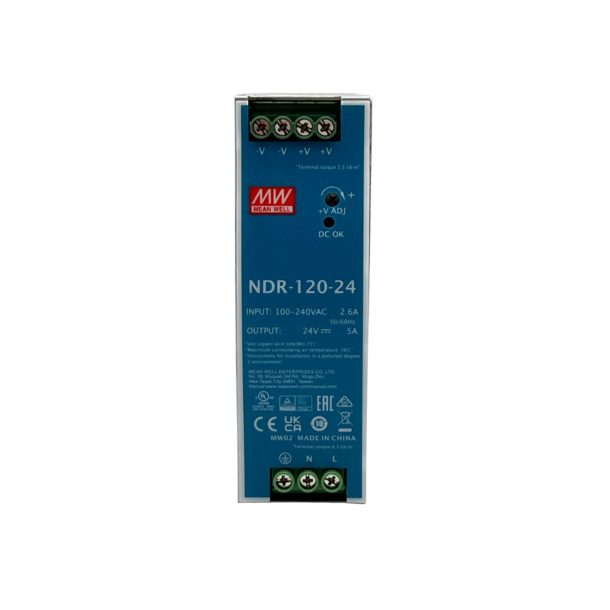 Toiteplokk NDR-120-24, 24VDC, 5A, 120W, DIN latile, 40mm