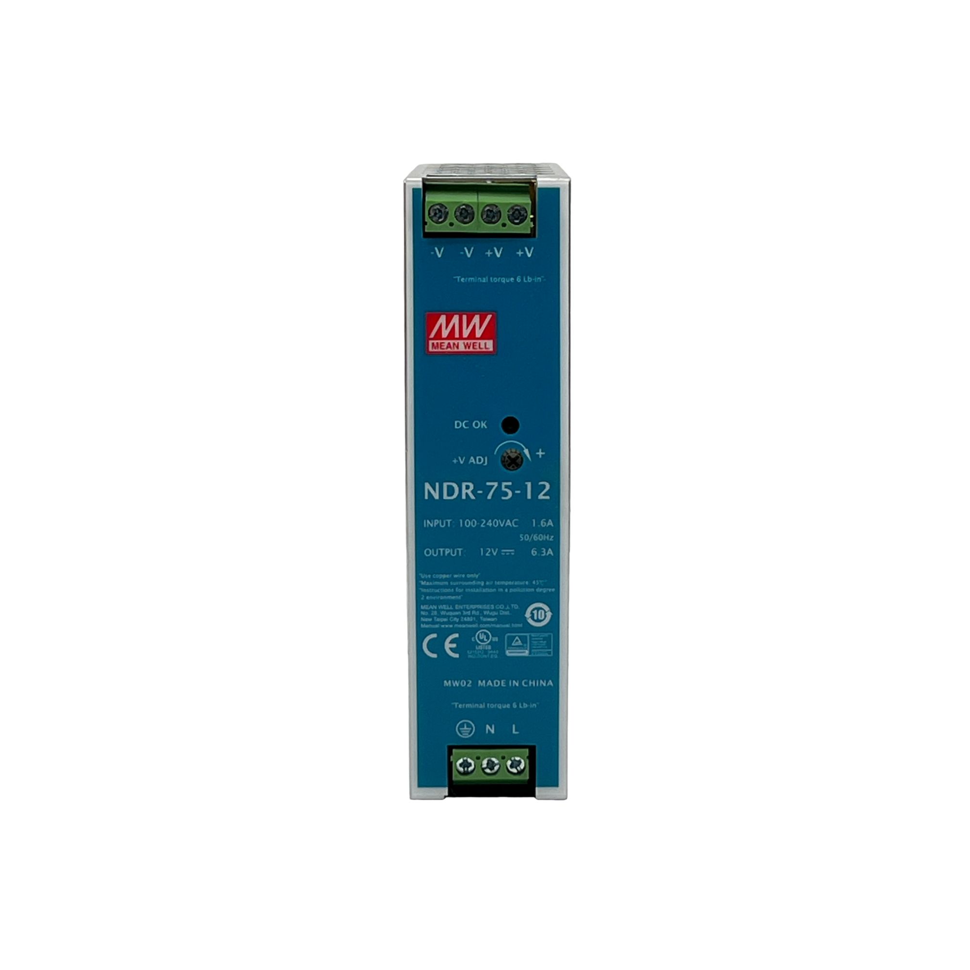 Toiteplokk NDR-75-12, 12VDC, 6,3A, 75,6W, DIN latile, 32mm